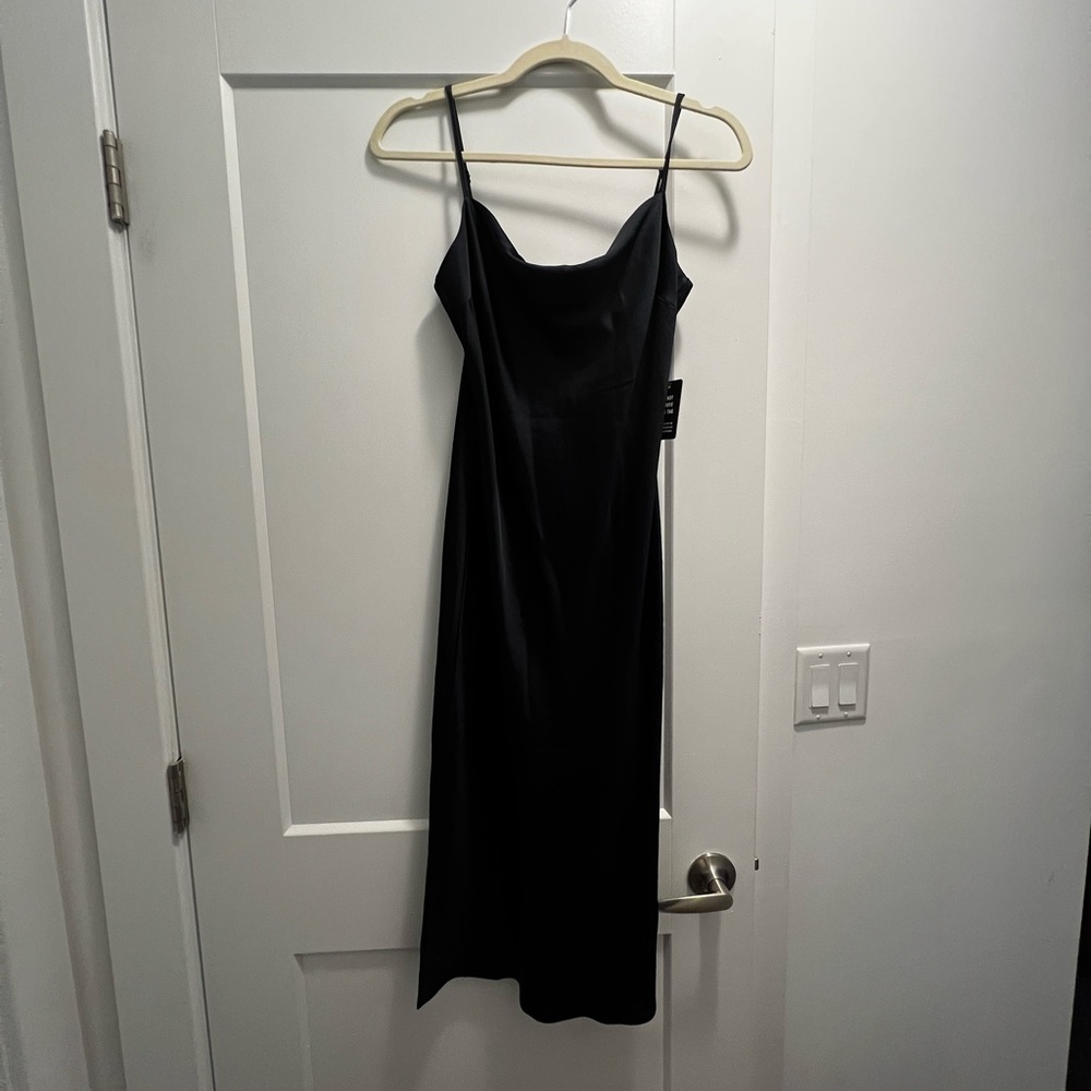 NWT Express Satin Cowl Neck MIDI Navy Dress